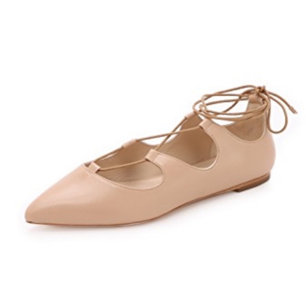 Loeffler Randall Ambra Nude Lace-Up Ankle Wrap Leather Ballet Flats - 8